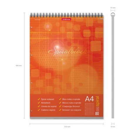 A4, 80 sheets, cell, Erichkrause "Spiralblock" notebook, cardboard cover, firm substrate, outlet, 100%, miceneration, mix-6