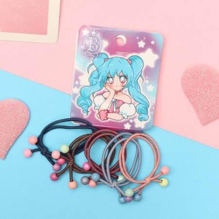 Hair elastic band "Comics" (set of 5 pcs) girl tail, 3 cm, mix