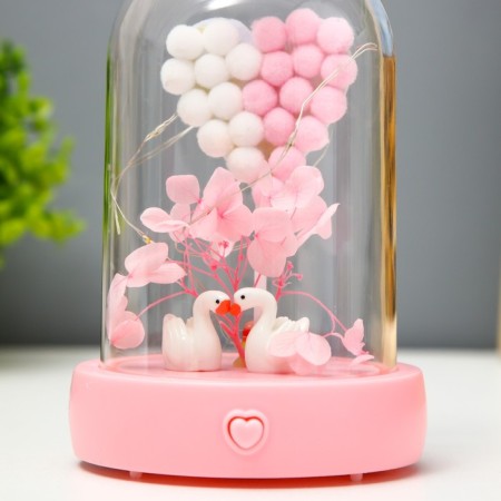 Night -night flask "Two Swan" LED from batteries 3HAAA Pink 9.5x9.5x16 cm Risalux-4