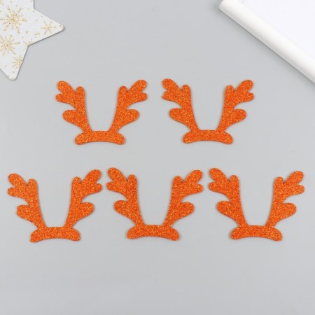 Decor "horns" 7.5x6 cm red set 5 pcs foam glitter-2
