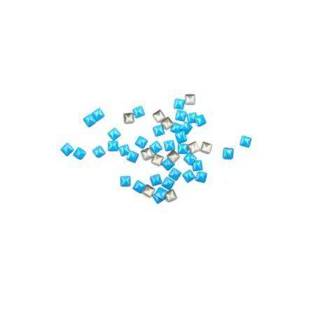 Metal square rhinestones Pole, 3x3, blue, 50 pcs