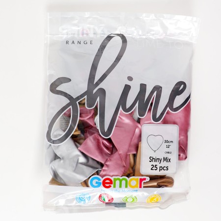 Shar Latex 12 ", heart, chrome Shiny, mix, set 25 pcs.-1