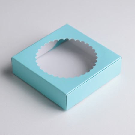 Gift box team with a window, blue, 11.5 x 11.5 x 3 cm
