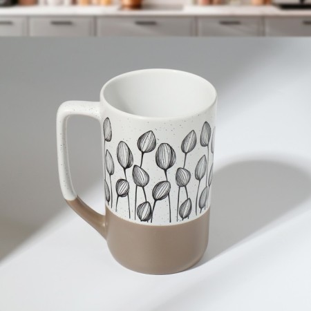 Ceramic "Flowers" mug, 500 ml, white color-2