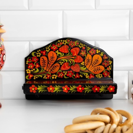 Semi -Strawberry set, 6 items: 2 boards, 3 banks, stand, Khokhloma-3