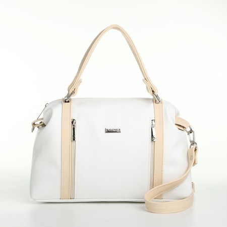 Women's bag 127, 30*10*23, 1 lightning departure, n/pocket, belt long, white+cream