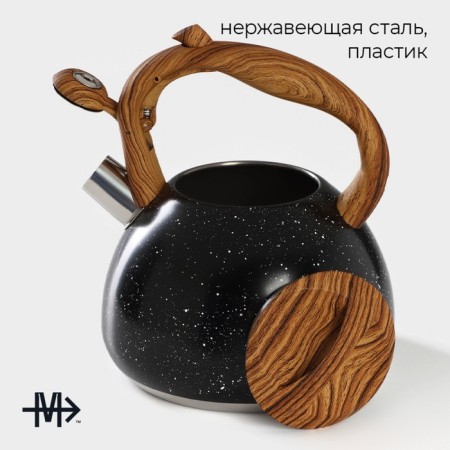 A kettle with a stainless steel whistle Magistro Stone, 2.7 L, Soft-Touch handle, induction, black color-1