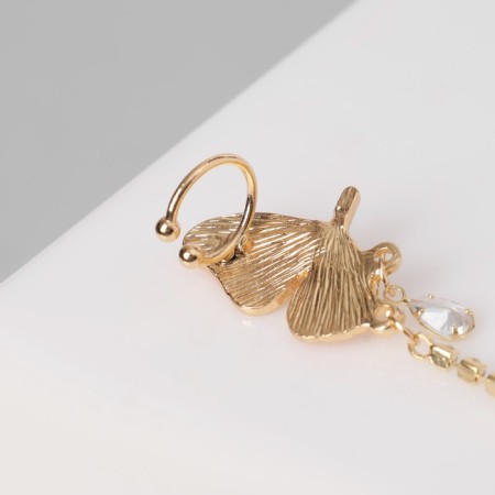 Earring "Kaff" butterfly in flight, white-pink color in gold-2