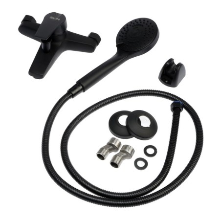 Bath mixer Zein Z3841, one -leaf, shower set, watering can 5 modes, black-10