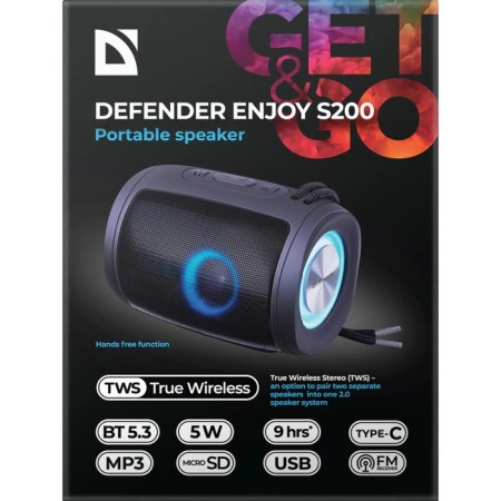 Portable column Defender Enjoy S200, 5W, 1200 mAh, BT, FM, USB, Microsd, backlight, black-6