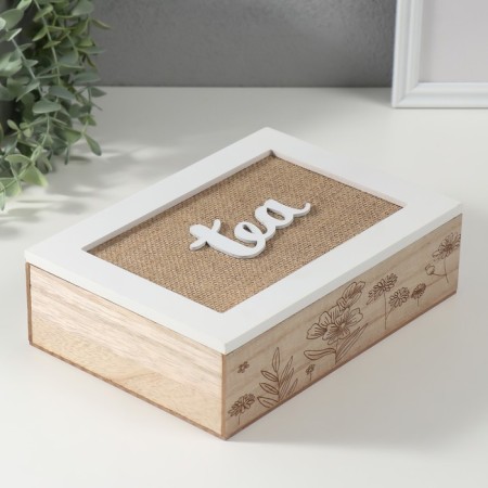 Casket wood 6 divisions "Field Plants" burlap 17x24x7 cm-1