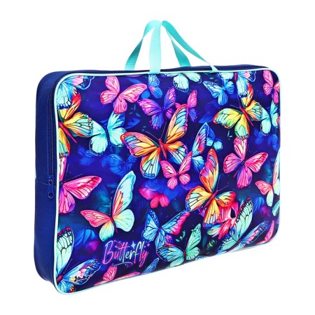 Folder for drawings and drawings A3, 470 x 350 x 75 mm, with handles, textile, PMD 3-20-4 "Neon butterflies" (braid) 71719