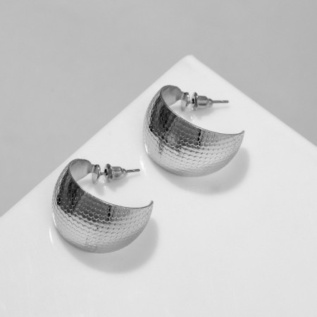 Ring earrings are “wide” embossed, silver color, d = 2.6 cm-1