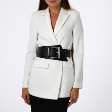Women's belt, width 12 cm, metal buckle, black color