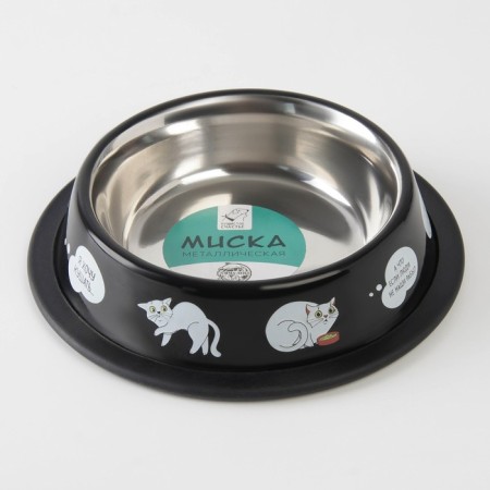 Metal bowl for a cat with a non -slip base “I want to eat”, 235 ml, 15x3.5 cm-1