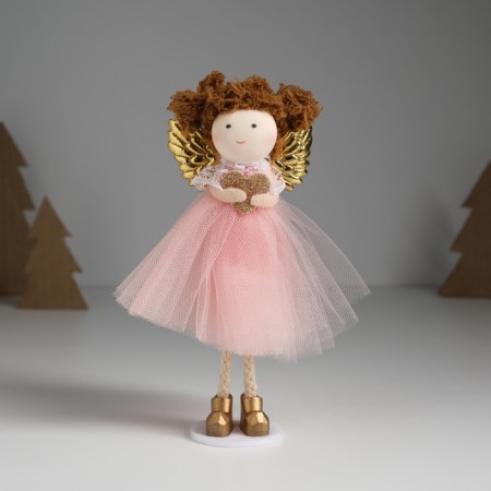 Interior doll "Angel in a pink dress with wings and heart" 4x7x14 cm