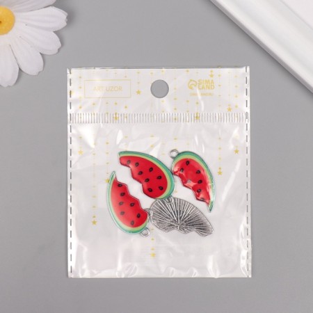 Decor for creativity metal, enamel "watermelon heart" set 2 pcs 3x2.8 cm-4