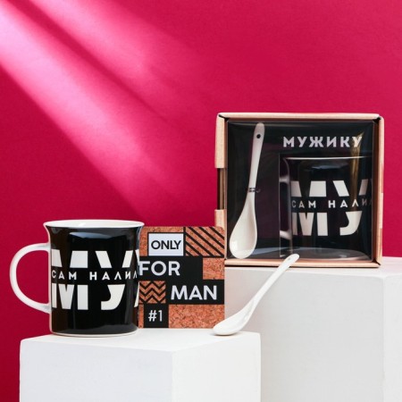 Mug "Man" with a spoon and stand, 300 ml