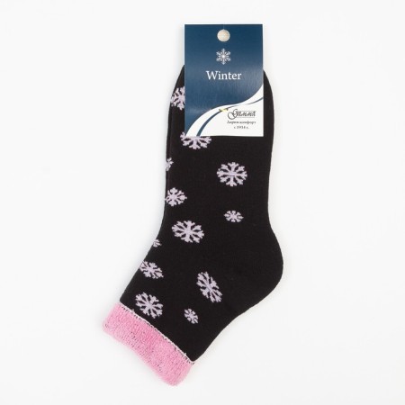 Women's socks "Snowflakes", black color, size 23-25-4