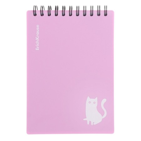 Notepad for spirals A6 80 sheets, cage, Erichkrause "Brave Cats" Plastic Cover Silkography, Bloc Offset 100%, purple