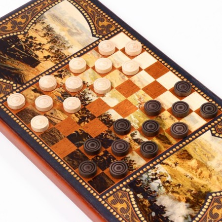 Wooden backgammon large, with “hussars” checkers, board game, 60 x 60 cm-2