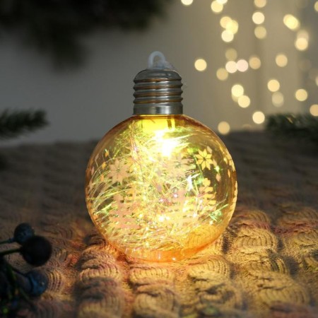 Ball plastic light D-8 cm "time of miracles" shine Christmas tree flower, transparent orange-1