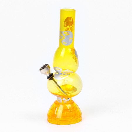 Bong, h-17.5 cm, "skull", with a grinder, acrylic, yellow