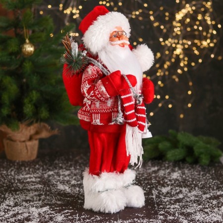 Santa Claus "in a striped scarf and with a flashlight" 44 cm, white-red-1
