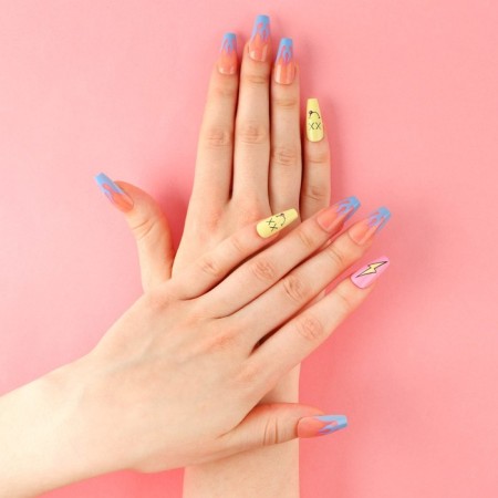 Follow nails “Trend”, 24 pcs, adhesive plates, almond shape, matte beige/yellow color-8