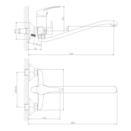 Rossinka A35-34 bathtub mixer, universal, with S-shaped swiveling, chrome-1