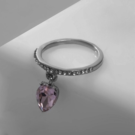 Ring "keychain" droplet, pink color in silver, size 17-3