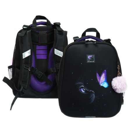 School backpack 38 x 30 x 16 cm, ergonomic back, stavia "cat", black