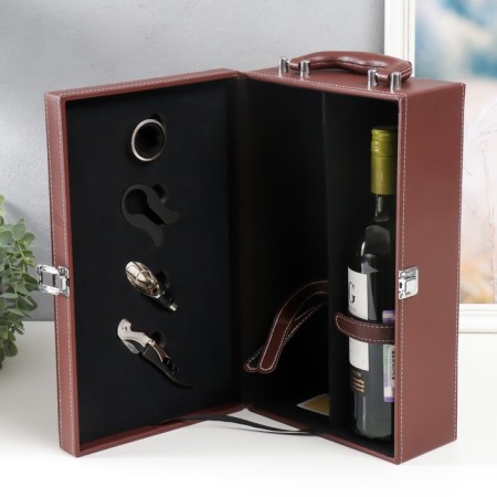 Casket wood for 2 bottles "gentleman" brown 35.5x20x11.5 cm-5
