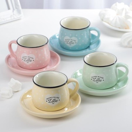 Coffee pair of ceramic “Cozy house”, 2 items: a cup 180 ml, a saucer d = 12.5 cm, color mix-3