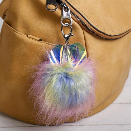 Fluffy on the ring "Rainbow ball with ears" mix 10x7x7 cm