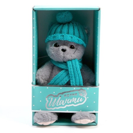 Soft toy "Cat Slanti", with a hat and a scarf-3