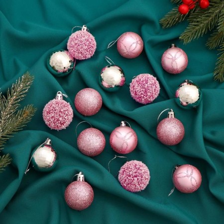 Set of balls plastic D-4 cm, 16 pcs "Gladys Disco" silver pink