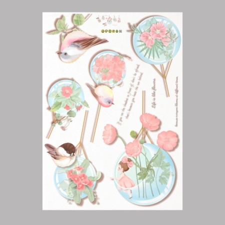 Stick plastic interior color "Flower balls with birds" 50x70 cm