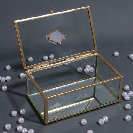 Organizer for storage "Mountains", with a lid, glass, with a mirror -bottom, 1 section, 14.5 × 8.5 × 6 cm, the color is transparent/copper-5