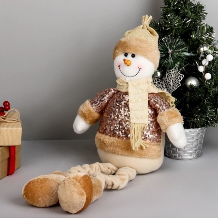 Soft toy "Snowman in sequins - long legs" sits, 13x52 cm, brown-2
