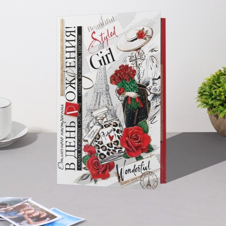 Birthday card!" Congrev, embossing, red roses, 29x19 cm-2