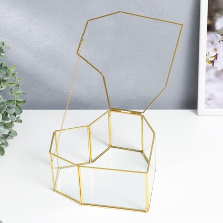 Casket glass with a metal frame "Heart with faces" gold 9.5x21x21 cm-1