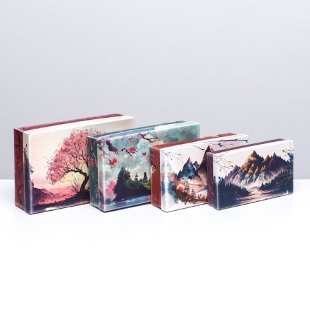 Set of rectangular boxes 4 in 1, "natural landscapes", 30 x 20 x 8 - 24 x 14 x 5 cm