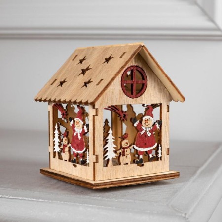 Christmas tree toy "House with a snowman", from batteries, a glow of warm white-1