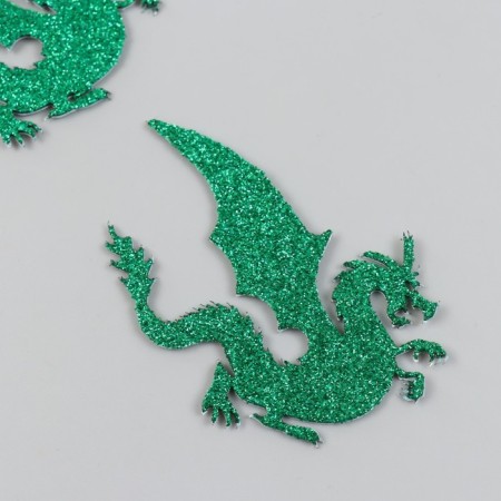 Adhesive -based decor "Dragon sits" 6x8 cm, green set 2 pcs foam glitter
