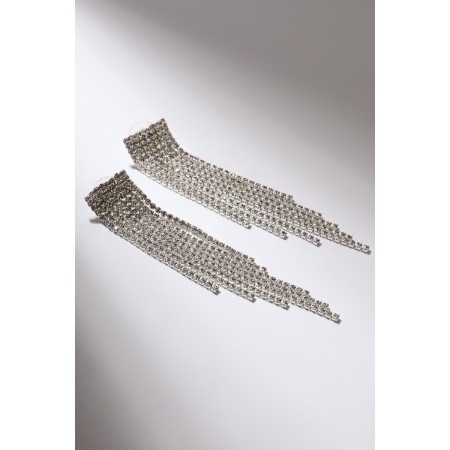 Hanging earrings with rhinestones "Waterfall" a large square, white color in silver, 10 cm-4