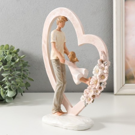 Souvenir Polystone "Dad with a daughter at the heart with flowers" 20x7.5x26 cm-3