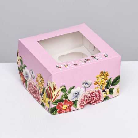 Box for 4 cupcakes with a window, "Present", 16 x 16 x 10 cm-1