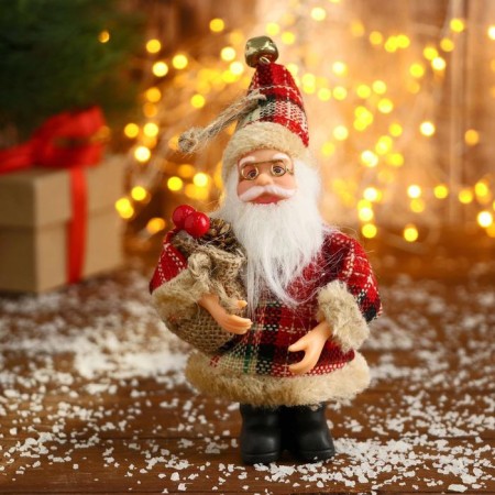 Santa Claus "in a red checkered fur coat with a bag" 14 cm