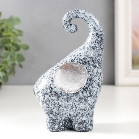 Souvenir Polystone "Stone Elephant with silver ears" 8x9.5x13 cm-1